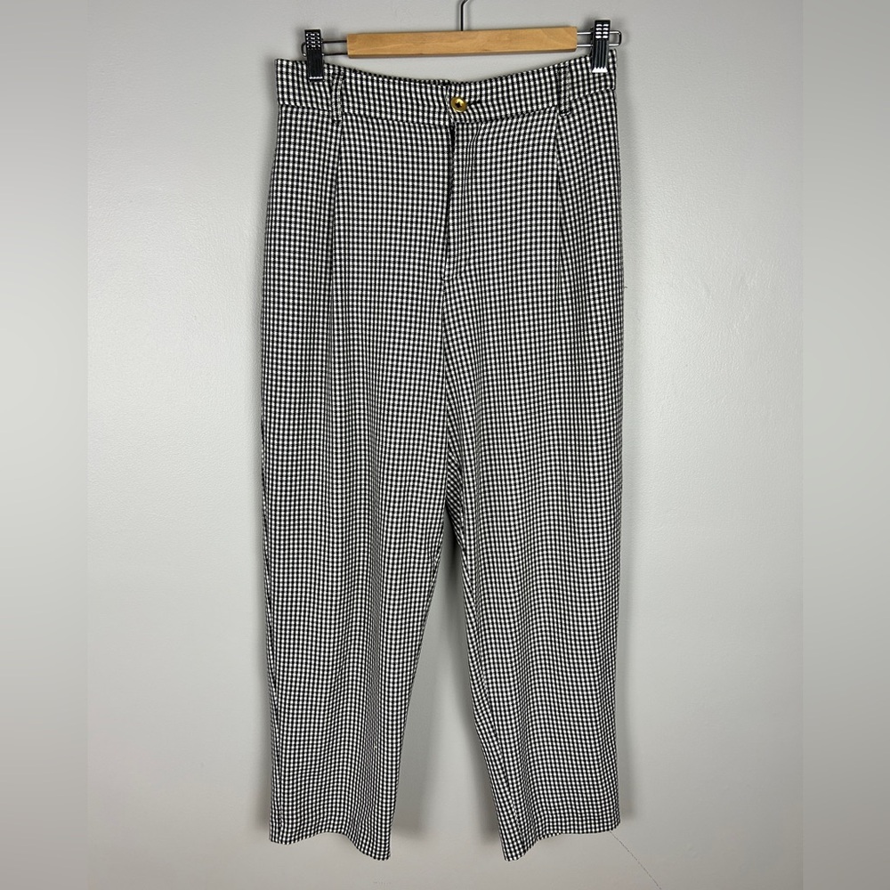 ZARA Houndstooth Trouser Pants‎ Size Med Pleated Straight Leg